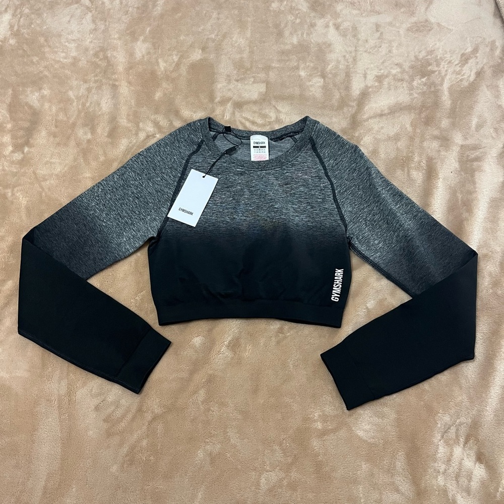 Gymshark Ombre Black and Grey Long Sleeve Crop Top
